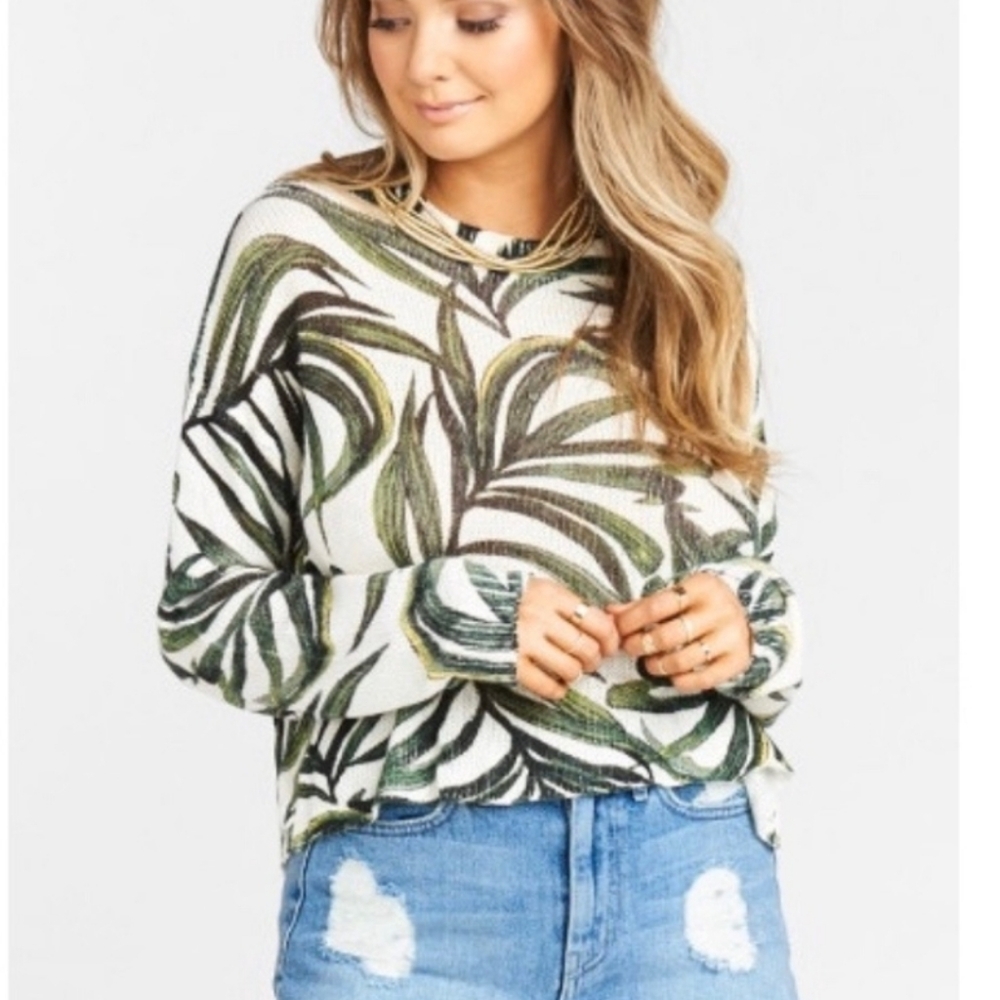 Show Me Your MuMu Crop Varsity Sweater Peruvian Palm Green Cream Size SMALL